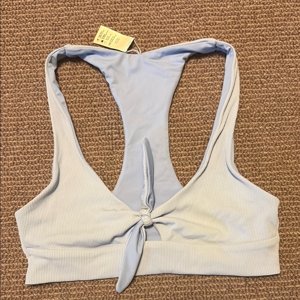 Light Blue Ribbed Tie-Front Bralette